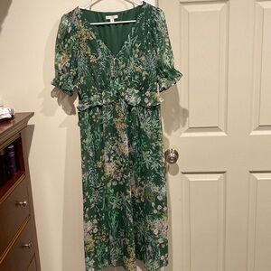 Lauren Conrad Print Ruffle MIDI Dress size M
